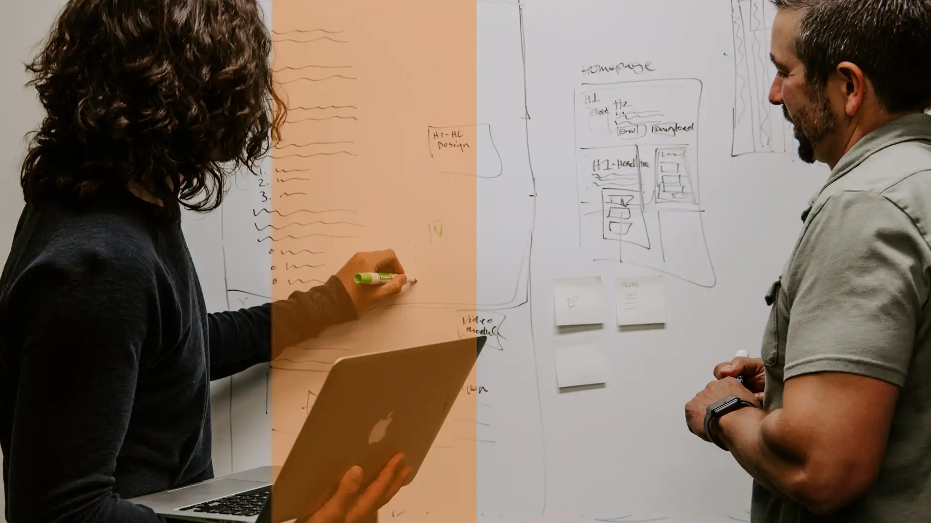 link to due diligence page using a thumnail photo of two people looking at a whiteboard while one person writes one it