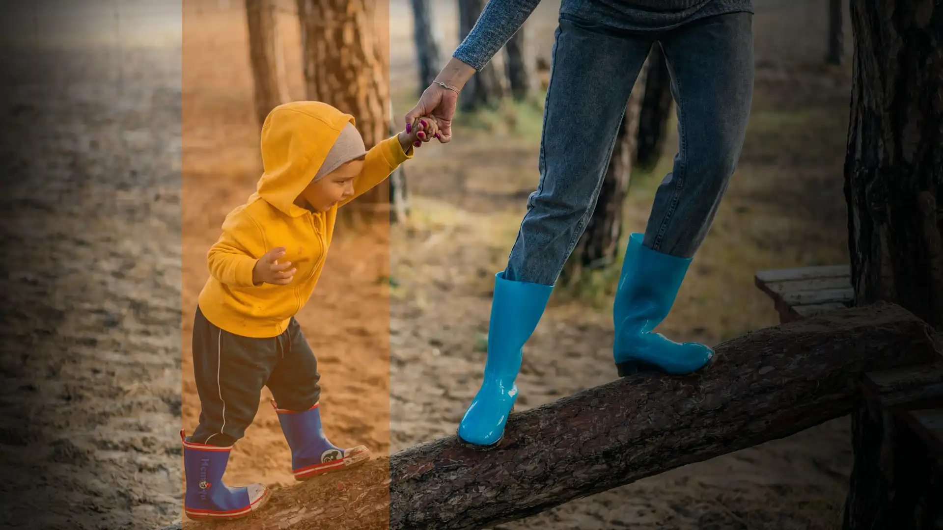 link to family and custody page using a thumbnail photo of a child walking while holding the hand of an adult